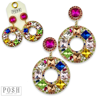 Rhinestone circle dangle earring on rhinestone post