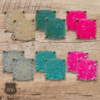 Square faux druzy post earring
