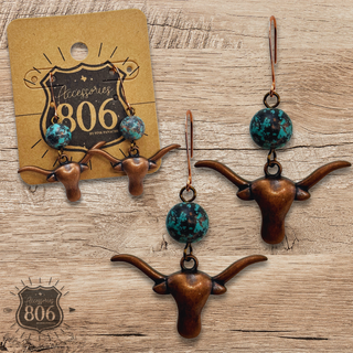 Western copper longhorn earring