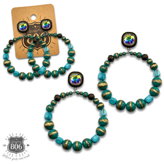 Western beaded circle earring with crystal stud