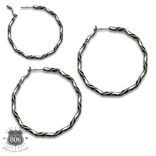Silver texture wrapped hoop earring