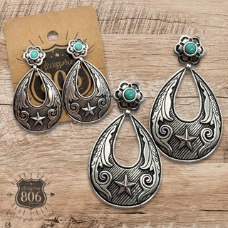 Western star teardrop and turquoise earring