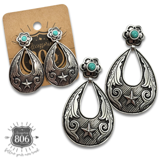 Western star teardrop and turquoise earring
