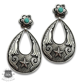 Western star teardrop and turquoise earring