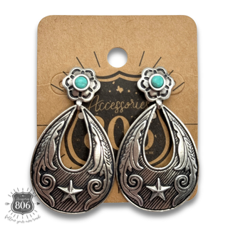 Western star teardrop and turquoise earring