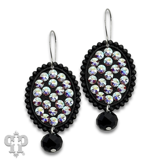 Black oval earrings with crystals from Swarovski®