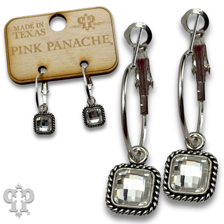 Hoop earrings with square checkerboard crystal drop