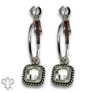 Hoop earrings with square checkerboard crystal drop