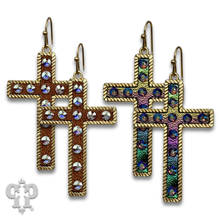 Gold cross earrings with crystals from Swarovski®