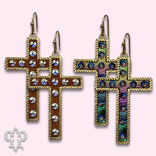 Gold cross earrings with crystals from Swarovski®
