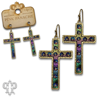 Gold cross earrings with crystals from Swarovski®