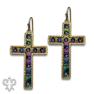 Gold cross earrings with crystals from Swarovski®