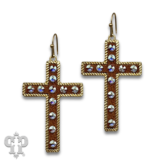 Gold cross earrings with crystals from Swarovski®