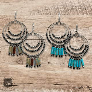 Triple ring western style stone bead earring