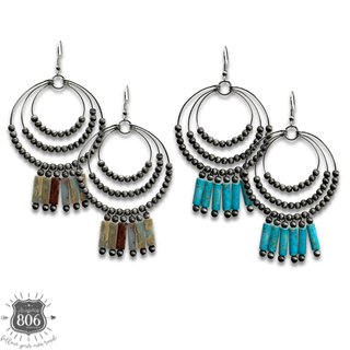 Triple ring western style stone bead earring