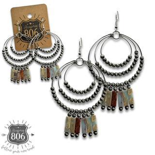 Triple ring western style stone bead earring