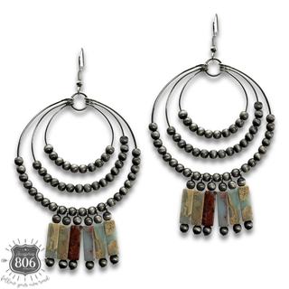 Triple ring western style stone bead earring