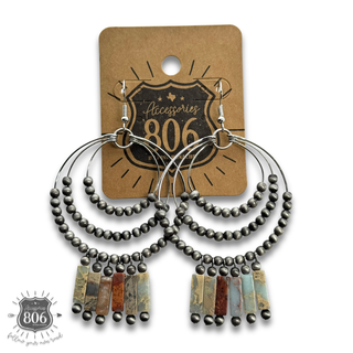 Triple ring western style stone bead earring