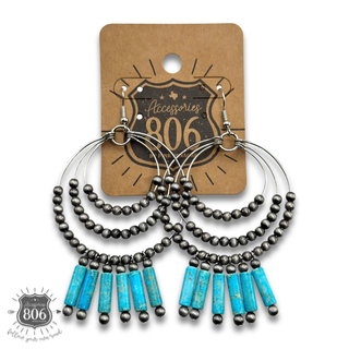 Triple ring western style stone bead earring