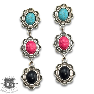 Triple stone scalloped concho earring - LC