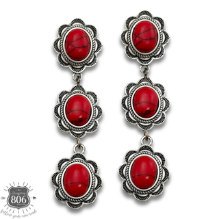 Triple stone scalloped concho earring - LC
