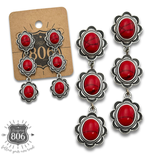Triple stone scalloped concho earring - LC