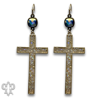 Crushed crystal cross earring with crystals from Swarovski®