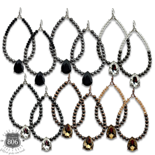 Burnished silver bead and rhinestone teardrop earrings