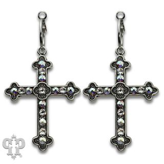 Silver cross earring with crystals from Swarovski®