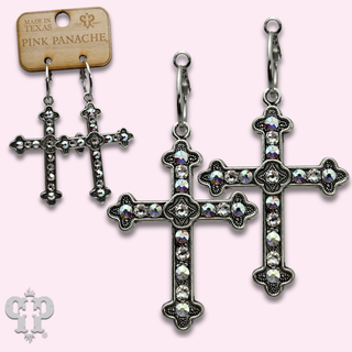 Silver cross earring with crystals from Swarovski®