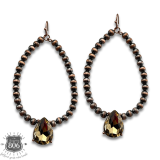 Burnished silver bead and rhinestone teardrop earrings
