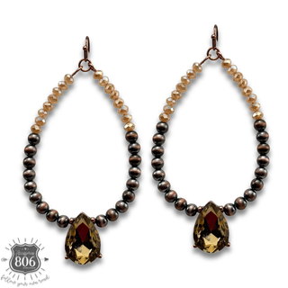 Burnished silver bead and rhinestone teardrop earrings