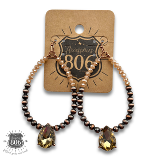 Burnished silver bead and rhinestone teardrop earrings