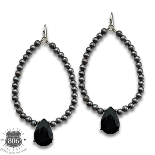 Burnished silver bead and rhinestone teardrop earrings