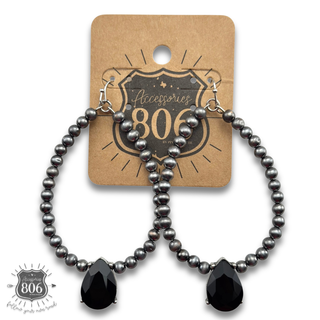 Burnished silver bead and rhinestone teardrop earrings
