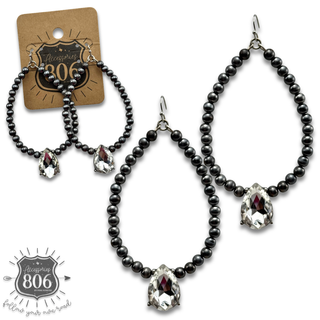 Burnished silver bead and rhinestone teardrop earrings