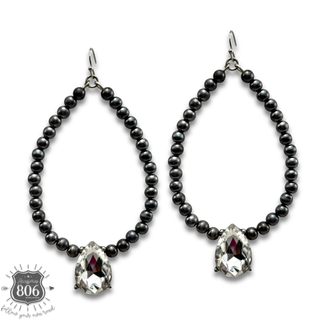 Burnished silver bead and rhinestone teardrop earrings