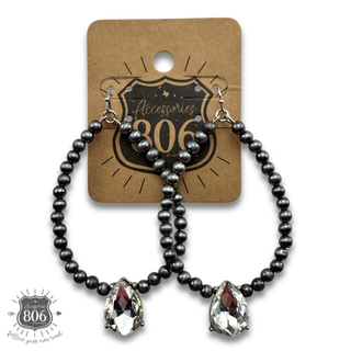 Burnished silver bead and rhinestone teardrop earrings