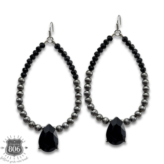 Burnished silver bead and rhinestone teardrop earrings