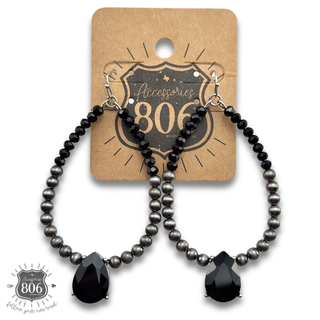 Burnished silver bead and rhinestone teardrop earrings