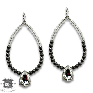 Burnished silver bead and rhinestone teardrop earrings