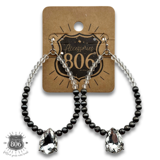 Burnished silver bead and rhinestone teardrop earrings