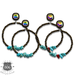 Western bronze burnished bead earring with rhinestone post