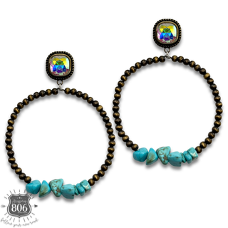 Western bronze burnished bead earring with rhinestone post