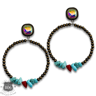 Western bronze burnished bead earring with rhinestone post