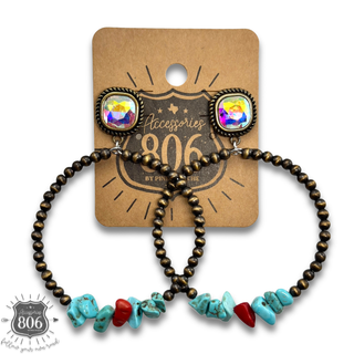 Western bronze burnished bead earring with rhinestone post