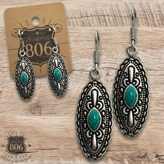 Western silver oval concho earrings