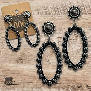 Raised bead oval western earring