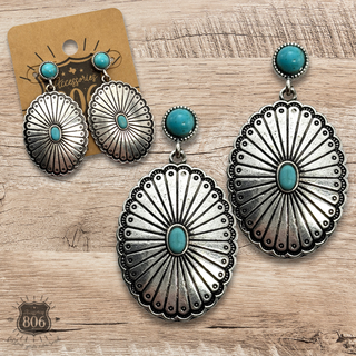 Western oval concho earring