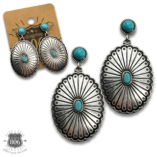 Western oval concho earring
